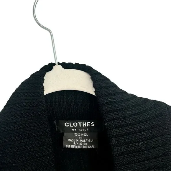 Clothes by Revue Black 100% Wool Sweater Poncho Pockets FLAW Womens Size Medium - Picture 6 of 9